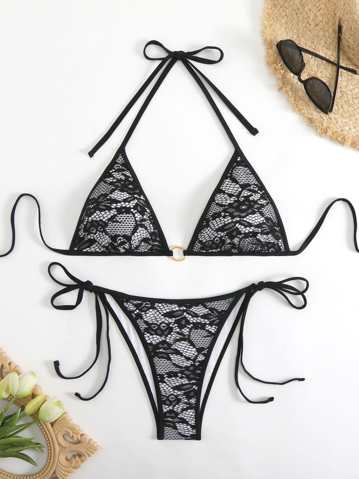 2025 Split Women's Lace Transparent Mesh Sexy Gini Multi Color Strap Bikini Swimsuit_voghion.com