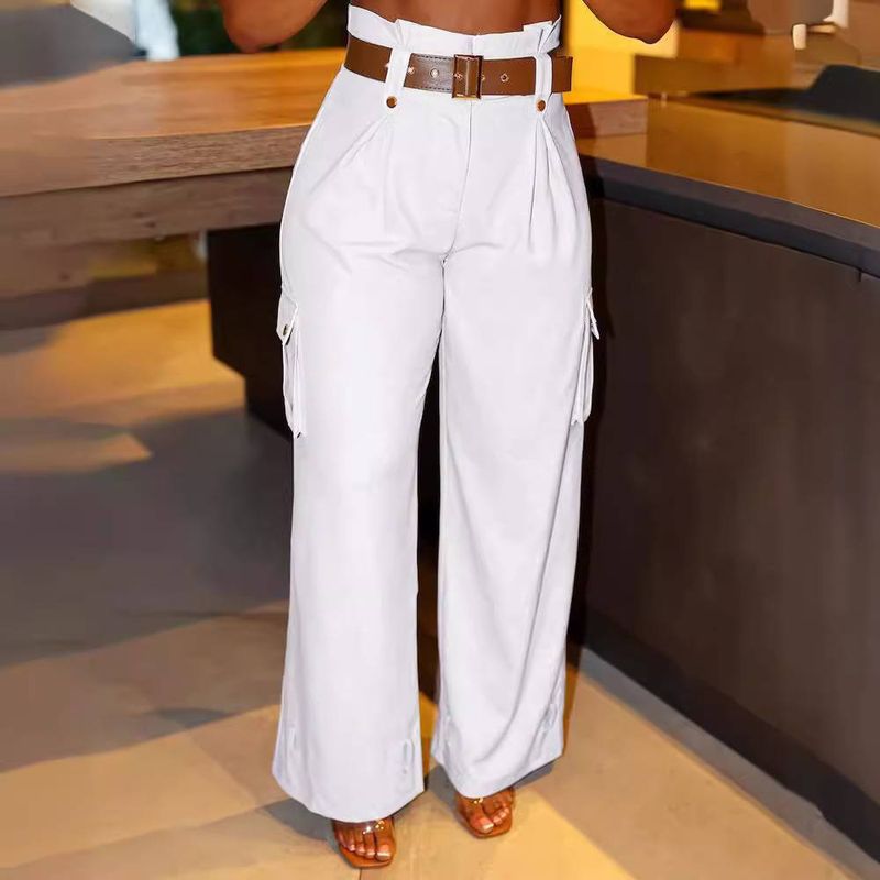 Women's Clothing Contrast belt trousers Pants_voghion.com