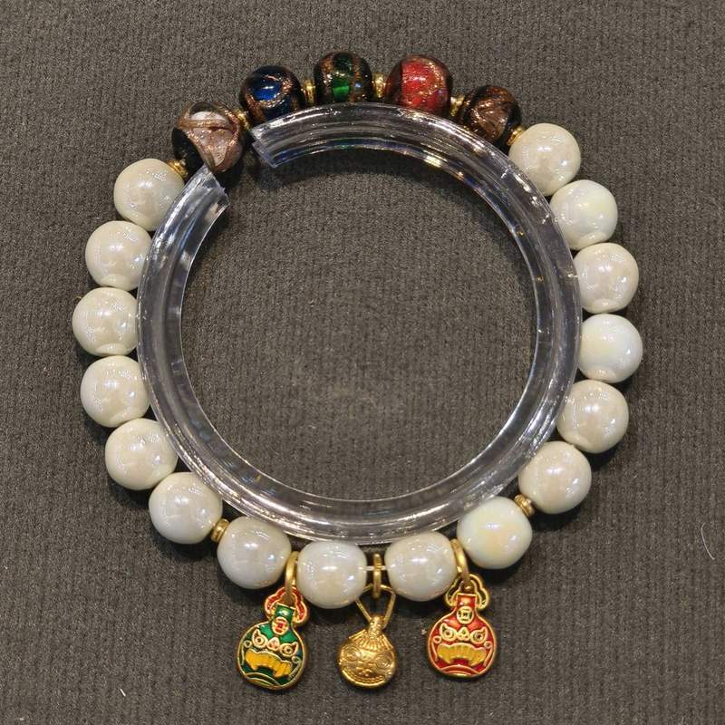 Colorful Handmade Ceramic Bracelet | Enamel Charms & Bead Variations | Unique Boho Style_voghion.com