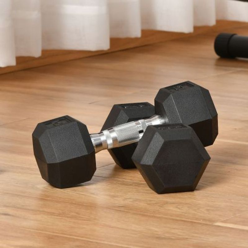 Soozier 2 X 15lbs Hex Dumbbell Set Of 2, Rubber Weights Exercise Fitness Dumbbell With Non-Slip Handles, Anti-roll, For Women Or Men Home Gym Workout_voghion.com