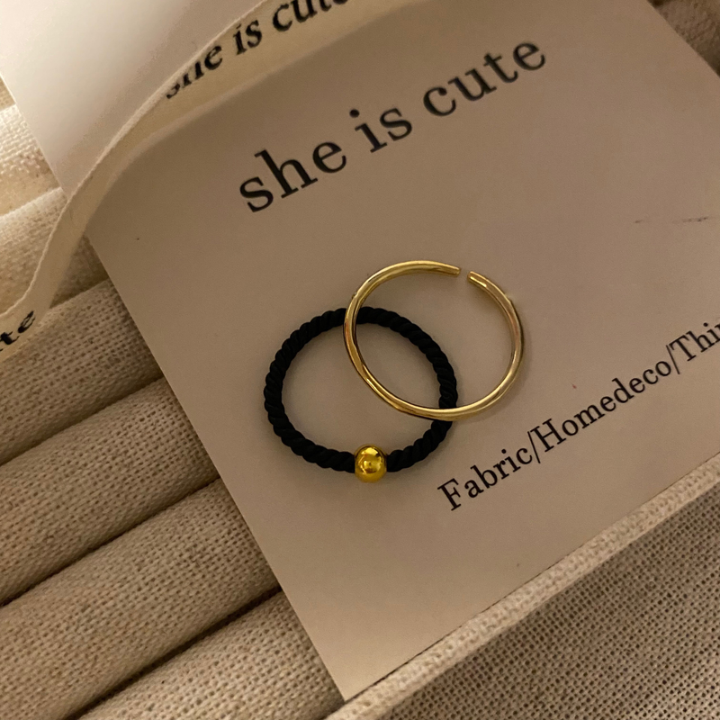Two-piece set of transfer beads plain ring ring for women niche design adjustable tail ring simple cold style index finger ring wholesale_voghion.com