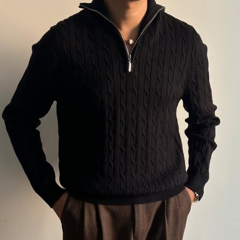​​"Unisex Vintage Zip-Up Sweater – Oversized Retro Pullover (Black & White, M-3XL)"​​_voghion.com