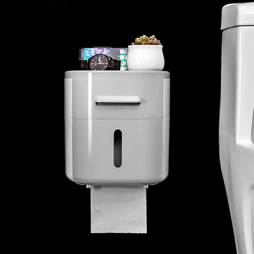 2Pcs Double-layer Tissue Box With Drawer Portable Toilet Paper Holder Wall-mount Roll Paper Dispenser Home Bathroom Accessories_voghion.com