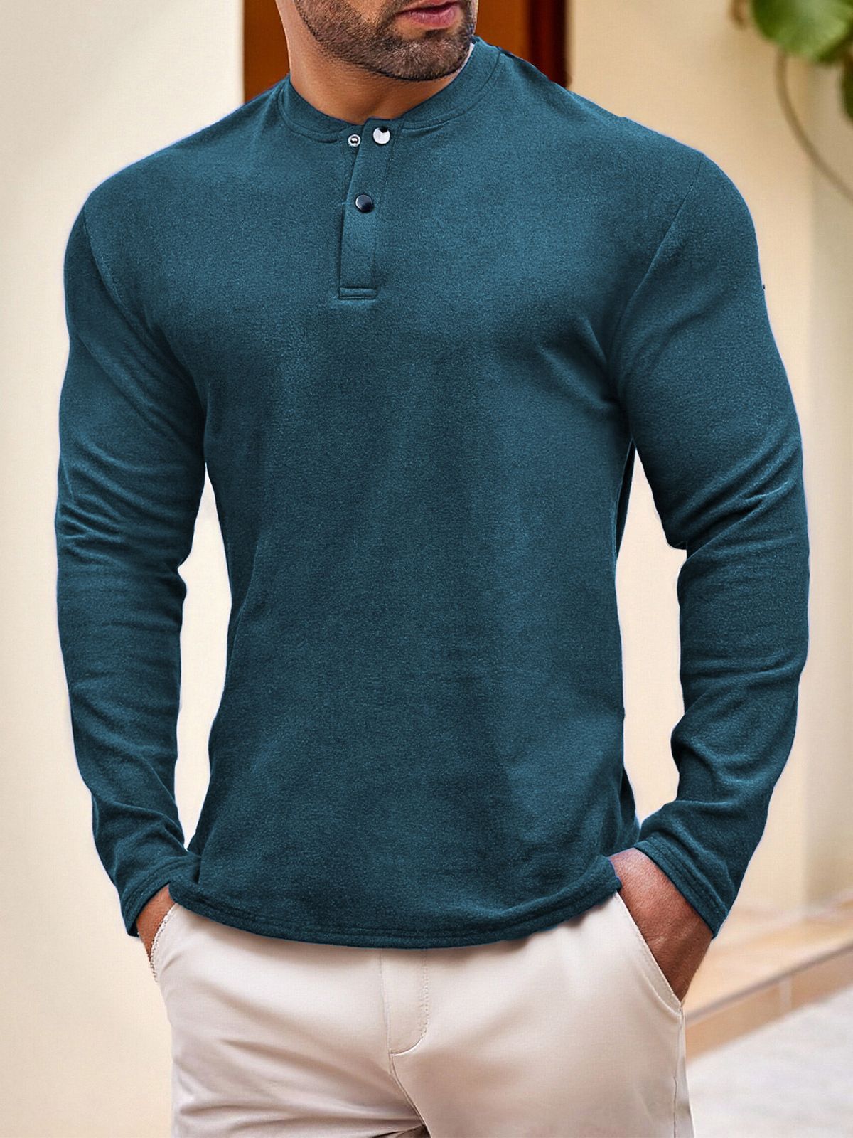 Men's Thermal Long Sleeve T-Shirt For Outdoor Sports & Casual Wear - Soft Polyester Fabric, Breathable & Comfortable Fit_voghion.com