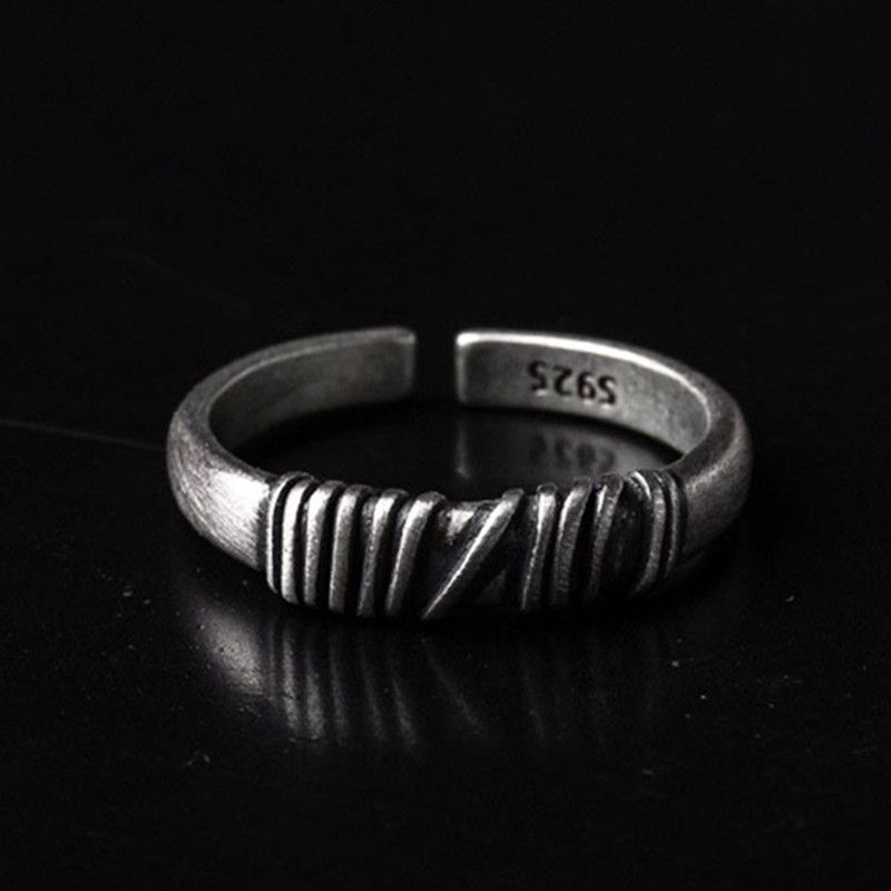 Hot sales Popular Lines Geometry For Men Jewelry Trendy Sterling Sier Ring Male Index Finger Accessories Adjustable_voghion.com