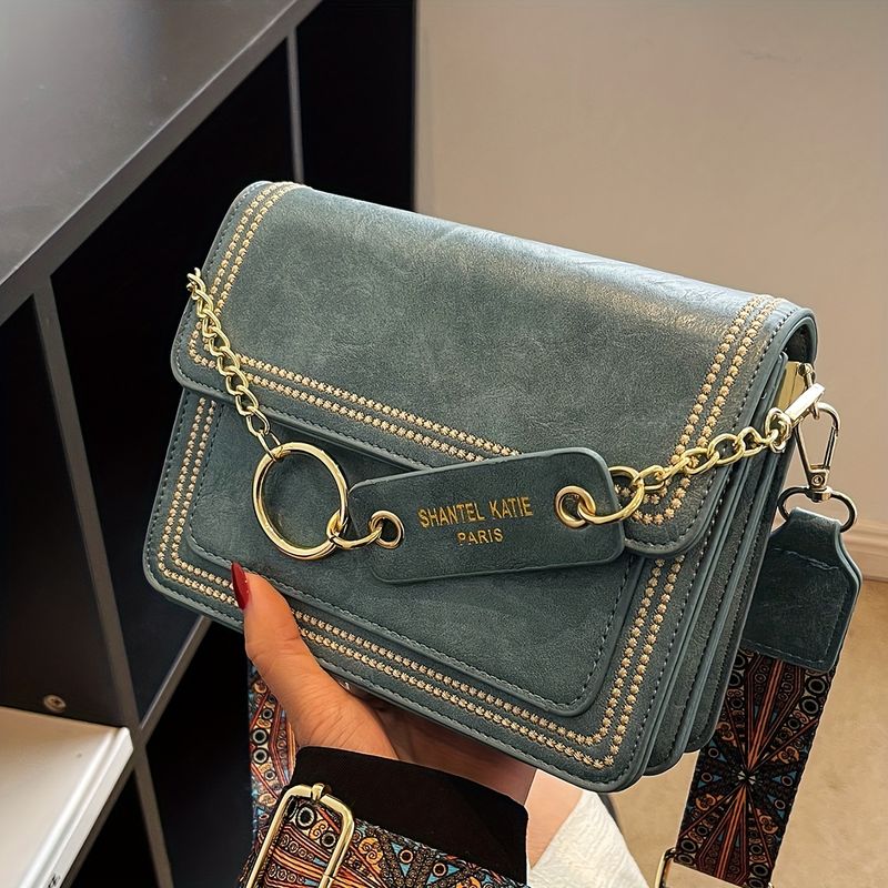 Borsa quadrata con ricamo testurizzato retrò, borsa a tracolla classica da donna con tracolla larga con motivo vintage_voghion.com