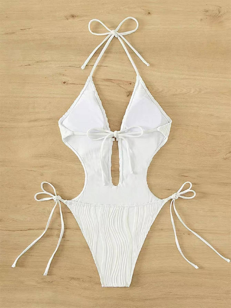 Modieuze bikini voor dames, effen kleur, trekkoord, verstelbare okselstreepstof, eendelig badpak_voghion.com