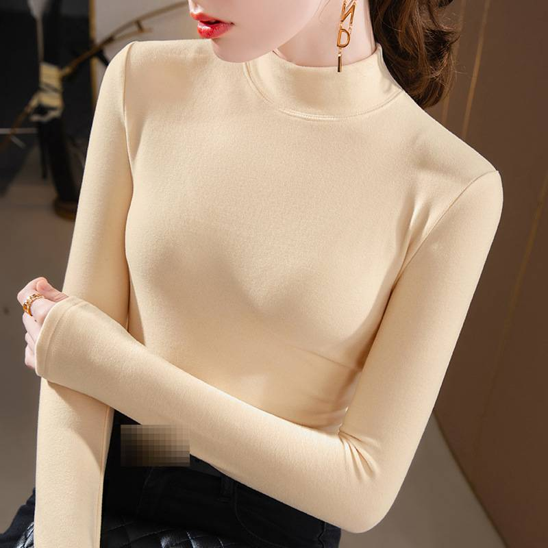 Women's Double-Layer Fleece Thermal Top - Ultra-Soft Round Neck Long Sleeve Base Layer, Stretchy & Warm, Slim Fit Essential For Autumn/Winter_voghion.com