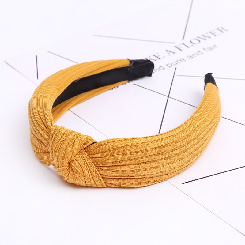 New Korean version of solid color knitted cotton wide edge fabric women's cross knotting headband_voghion.com