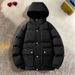 Men's Oversized Hooded Puffer Jacket With Print Design, Thickened Winter Coat For Casual Wear (Black, Printed Black, Brown, Blue)_voghion.com