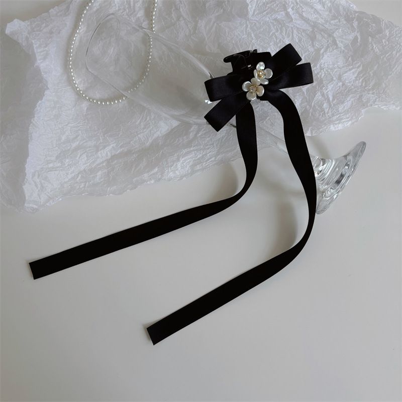 Fermaglio per capelli con fiocco in nastro nero squisito, con fermaglio per capelli a forma di mezza testa da principessa, elegante e dolce_voghion.com