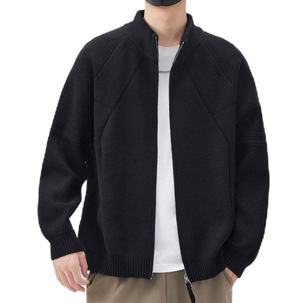 Strickjacke mit Reißverschluss in Übergröße – atmungsaktiv, dehnbar und maschinenwaschbar – Schwarz und Grau – lockere Passform für Freizeitkleidung (S-2XL)_voghion.com