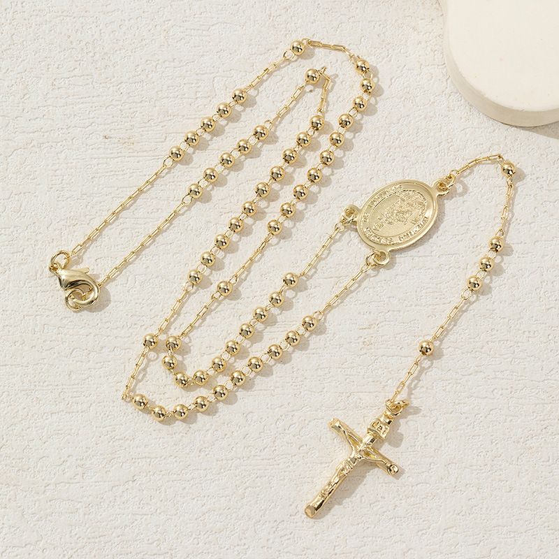 Virgin Mary Crucifix Rosary Necklace For Women Girls Miracle Medal Pendant Gift_voghion.com