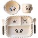Simpatico set per bambini a forma di panda in fibra di bambù che mangia, composto da piatto, ciotola, forchetta, cucchiaio e tazza._voghion.com