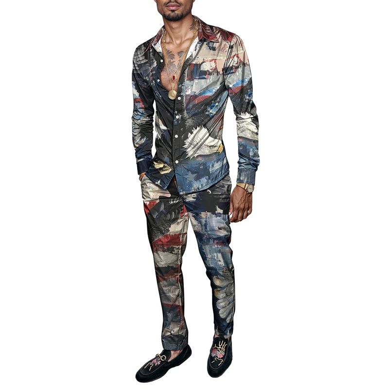 Set camicia da uomo primavera/estate 2025, semplice e alla moda, due pezzi, completo da uomo a maniche lunghe, casual e comodo_voghion.com