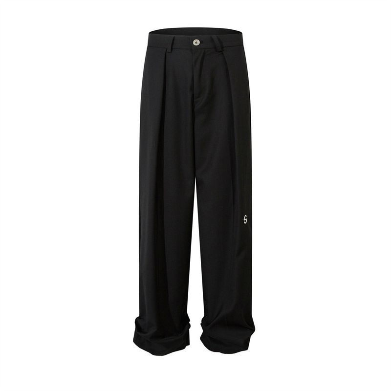 Men's Clothing Casual suit set men's trendy high street single breasted two button suit jacket loose pleated wide leg suit pants_voghion.com