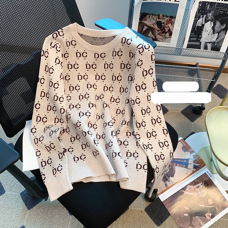 Vêtements pour femmes Pull à manches longues pour femmes Automne Nouveau pull tricoté jacquard Pull coréen ample à col rond Tempérament Chemise pour femmes_voghion.com