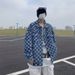 Men's Distressed Checkerboard Denim Jacket High Street Oversized Workwear Coat For Spring & Fall_voghion.com