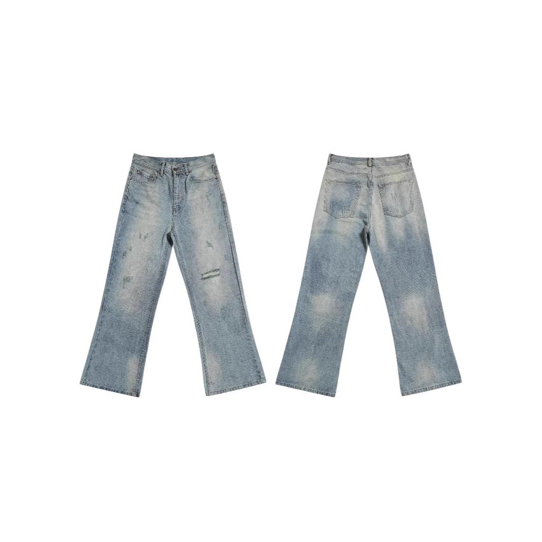 Men's Clothing Retro Washed Vintage Washed Distressed Blue Jeans For Men & Women – Relaxed Fit, Slightly Flared, Comfortable Everyday Denim_voghion.com