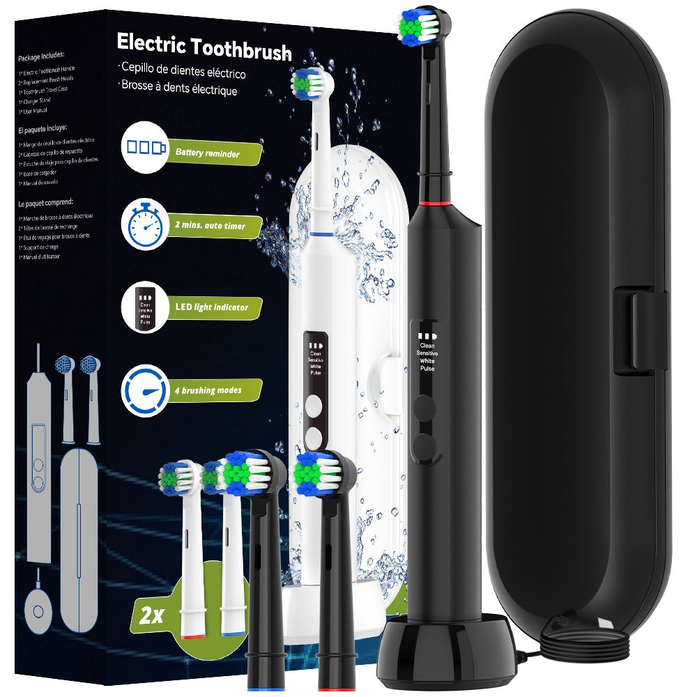 Smart Wireless Charging Electric Toothbrush With 2 Brush Heads, 4 Modes & 2 Min Timer, Protable Electric Toothbrush Compatible With Oral B Brush Head_voghion.com