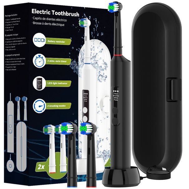 Smart Wireless Charging Electric Toothbrush With 2 Brush Heads, 4 Modes & 2 Min Timer, Protable Electric Toothbrush Compatible With Oral B Brush Head_voghion.com