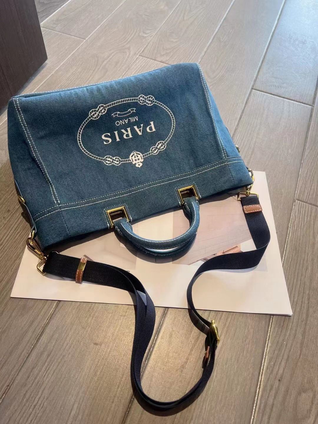 Damentaschen Internet-Berühmtheit Gleicher Stil Retro Vielseitig Lässig Denim Print Handtasche Messenger Bag Tragetasche Neu_voghion.com