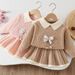 Girls Autumn Winter New Korean Style Fashionable Shirt Collar Solid Color Bow Knitted Sweater Children's Two-Piece Set_voghion.com