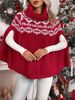 Damen-Rollkragenpullover mit weihnachtlichem Cape-Ärmeln, geographisch gestricktem Weihnachtsstern-Cape_voghion.com