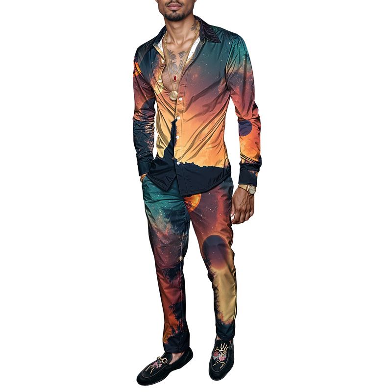 Abito da festa leggero a due pezzi con tema universo da uomo, primavera estate 2025, con maniche lunghe, adatto a varie occasioni_voghion.com