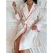 Underwear & Sleepwears Elegant Tie-Waist Robe For Women - Long Sleeve Mid-Length Sleepwear With Contrast Collar, Comfortable Loungewear For Home_voghion.com