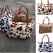 Street Ladies Weekend Travel Bag Furry Cow Leopard Print Short Distance Travel Bag_voghion.com