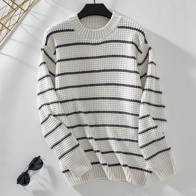 Felpa con cappuccio casual in maglia da donna autunno/inverno 2024 con maglione a righe in ciniglia per donna_voghion.com