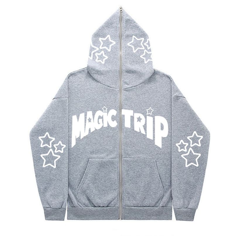 Felpa con cappuccio a forma di stella con lettera a faccia intera 2023 con cerniera nella parte superiore, giacca alla moda, abbigliamento maschile personalizzato_voghion.com