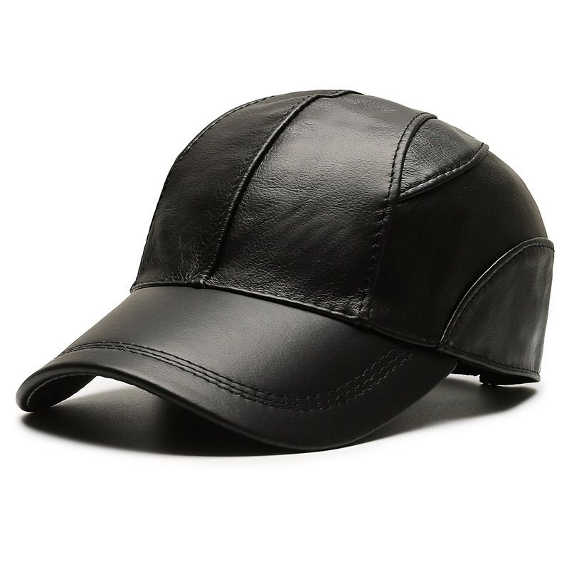 Genuine leather hat men's autumn and winter windproof baseball cap top layer cowhide outdoor casual fashion simple peaked cap_voghion.com