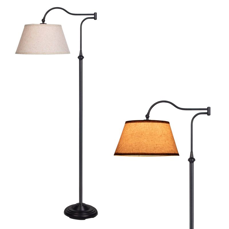 Lampadaire cantilever, lustre sur pied avec bras pivotant réglable à 180°, avec abat-jour en lin, pour salon, bureau, chambre à coucher, lecture_voghion.com