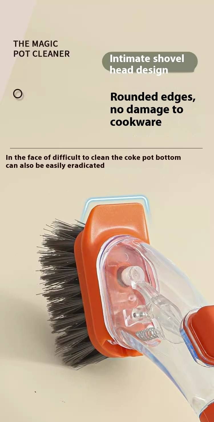 Kitchen Scrub Brush With Soap Dispenser – Dual-Sided Non-Splash Cleaning Brush For Pots, Pans & Cookware (Green/Orange Handle, PET Bristle Head)_voghion.com
