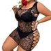 Intimo e pigiami Body seducente in rete trasparente - Completo intimo con perizoma e giarrettiera per giochi di ruolo e notti sensuali (nero, taglia unica)_voghion.com