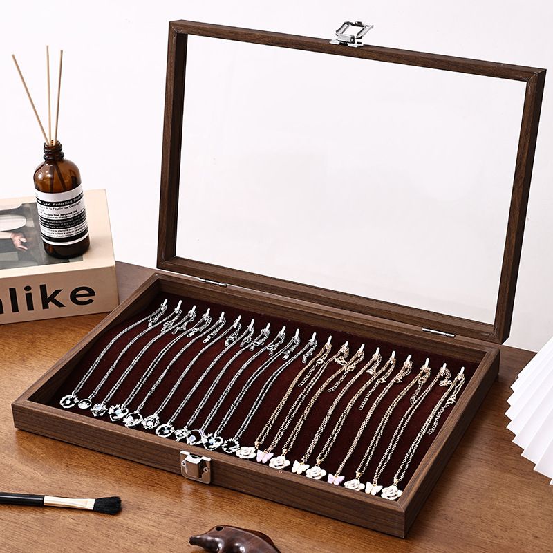 Walnut Color Hundred Slots Ring Necklace Storage Earrings Box Dustproof Jewelry Display For Stalls_voghion.com
