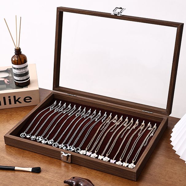 Walnut Color Hundred Slots Ring Necklace Storage Earrings Box Dustproof Jewelry Display For Stalls_voghion.com