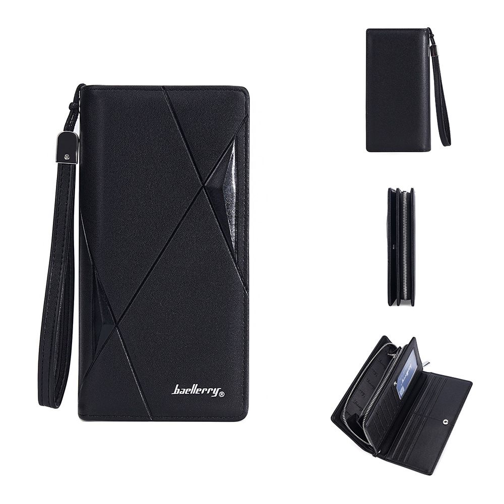 New men's long wallet baellerry cross-border multi-card slot zipper clutch business plain handbag men_voghion.com