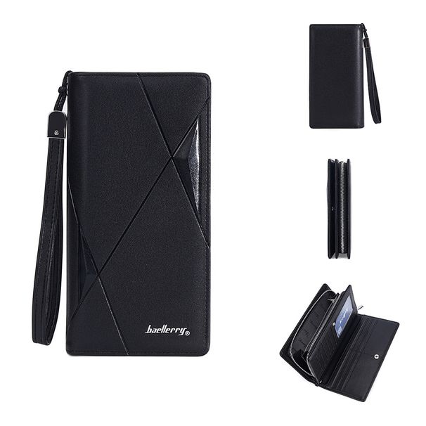 New men's long wallet baellerry cross-border multi-card slot zipper clutch business plain handbag men_voghion.com
