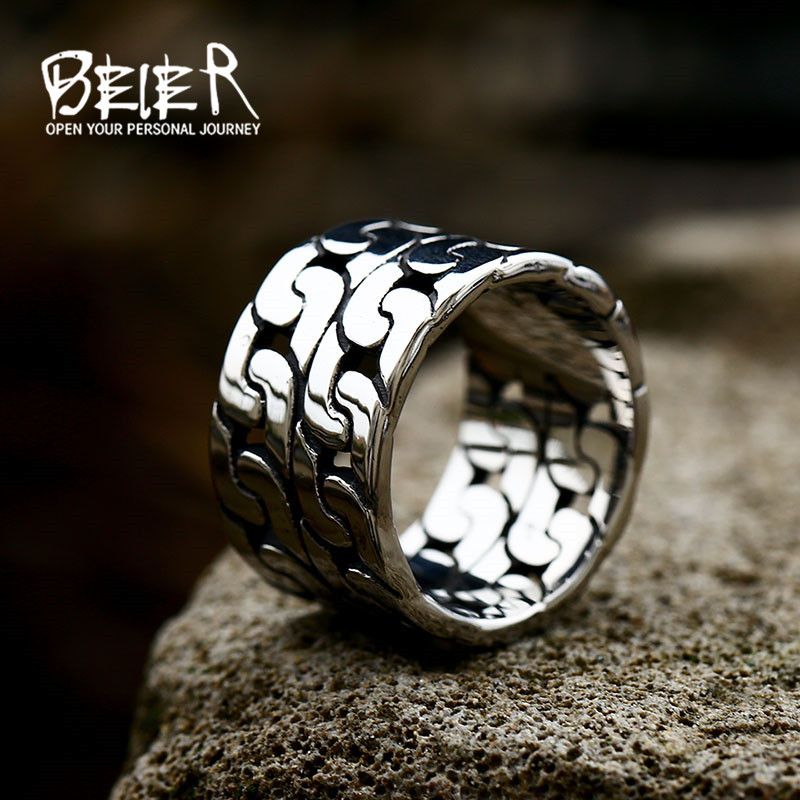 Anello da uomo in acciaio al titanio con catena cubana in acciaio inossidabile Beier, nuovo e alla moda_voghion.com