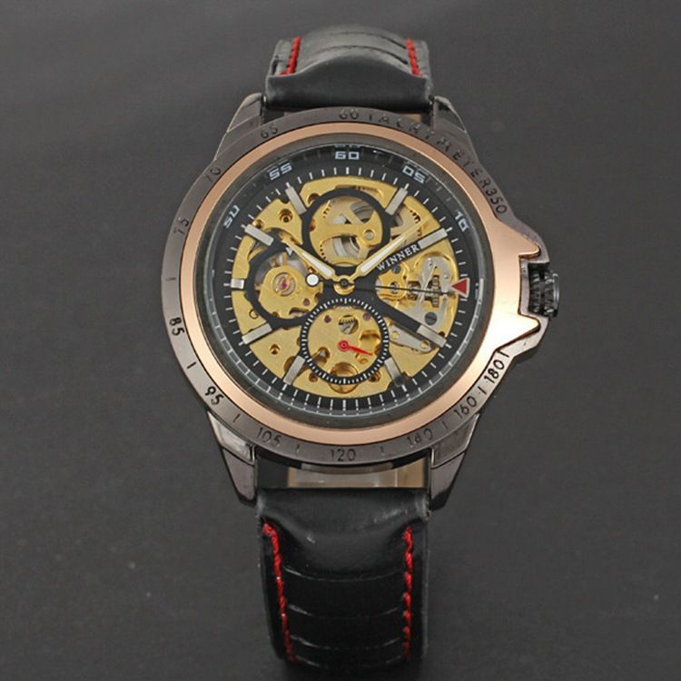 Winner Men's Hollowed Out Automatic Mechanical Strap, Watch Back Transparent_voghion.com