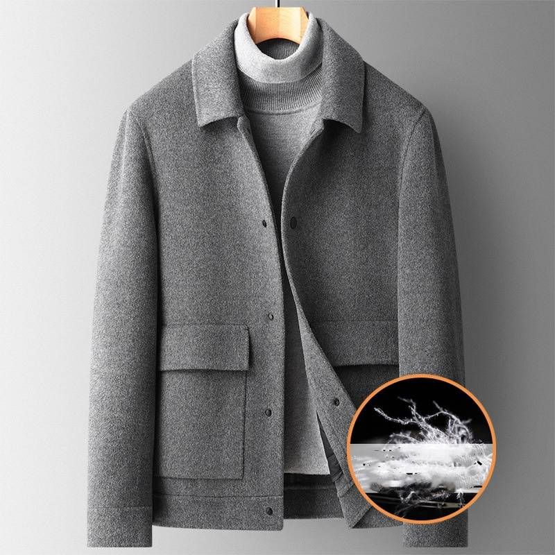 Men's Clothing 100% wool short double sided nylon coat for men with detachable Silk cotton lining double sided wool coat jacket_voghion.com