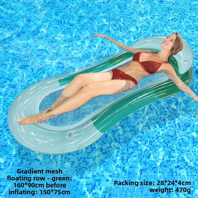 Tumbona inflable ecológica de PVC con soporte para el cuello y ondas de purpurina degradada. Silla flotante individual gruesa (resistente, de secado rápido)._voghion.com