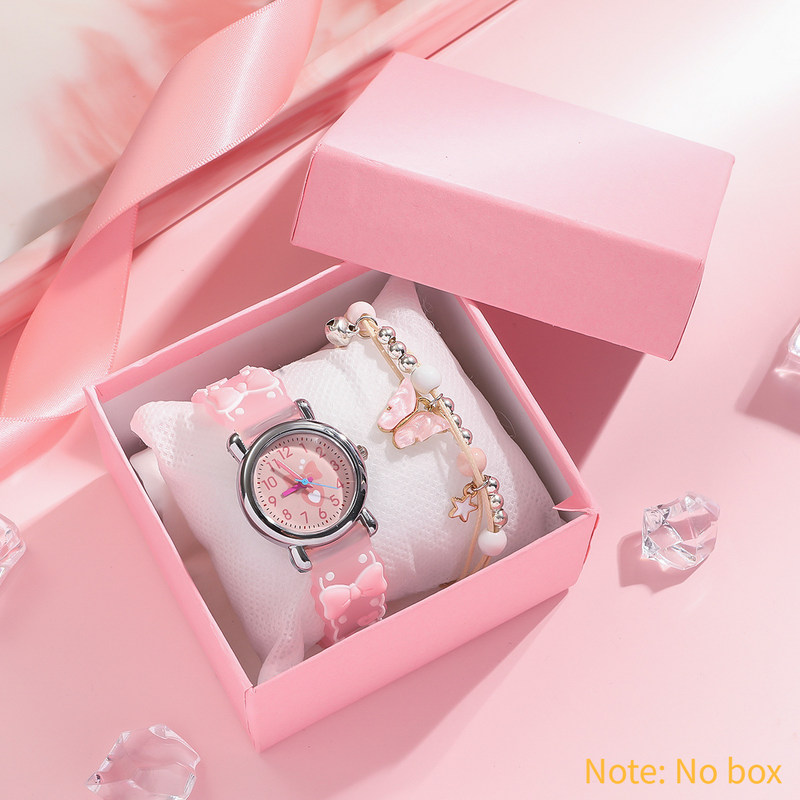 Children's Watches Cute Bow Children's Silicone Watch With Colorful Butterfly Girl Student Bracelet Set_voghion.com