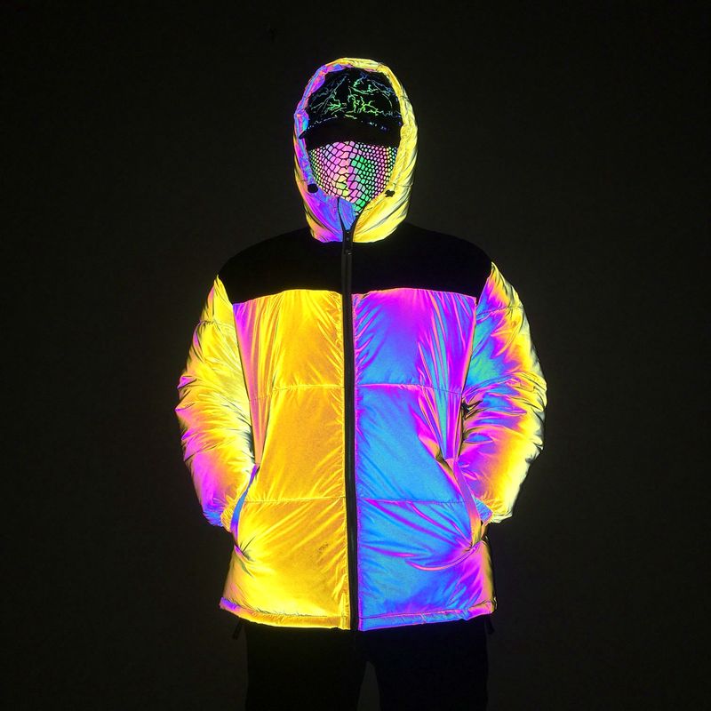 Abbigliamento maschile Inverno nuovo giallo cuciture colorate riflettente giacca di cotone per uomo giacca di cotone di grandi dimensioni_voghion.com
