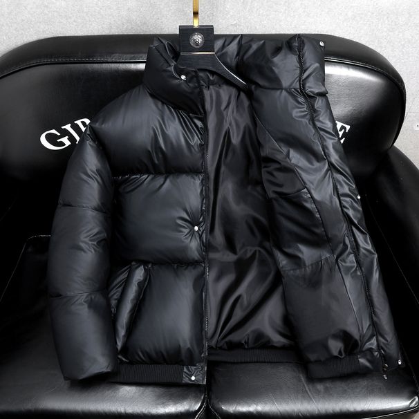 Giacca imbottita in similpelle da uomo con colletto rialzato, elegante e casual, ideale per la moda di strada (nero, beige, grigio, marrone)_voghion.com