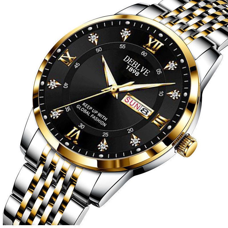 Men's solid strap dual calendar luminous waterproof fashion watch non-mechanical scanning needle watch_voghion.com