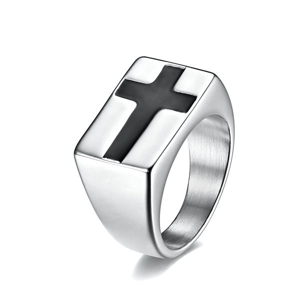 Anillo exagerado de acero de titanio con cruz chapada en oro, estilo hip hop, accesorios de moda, joyería de mano_voghion.com